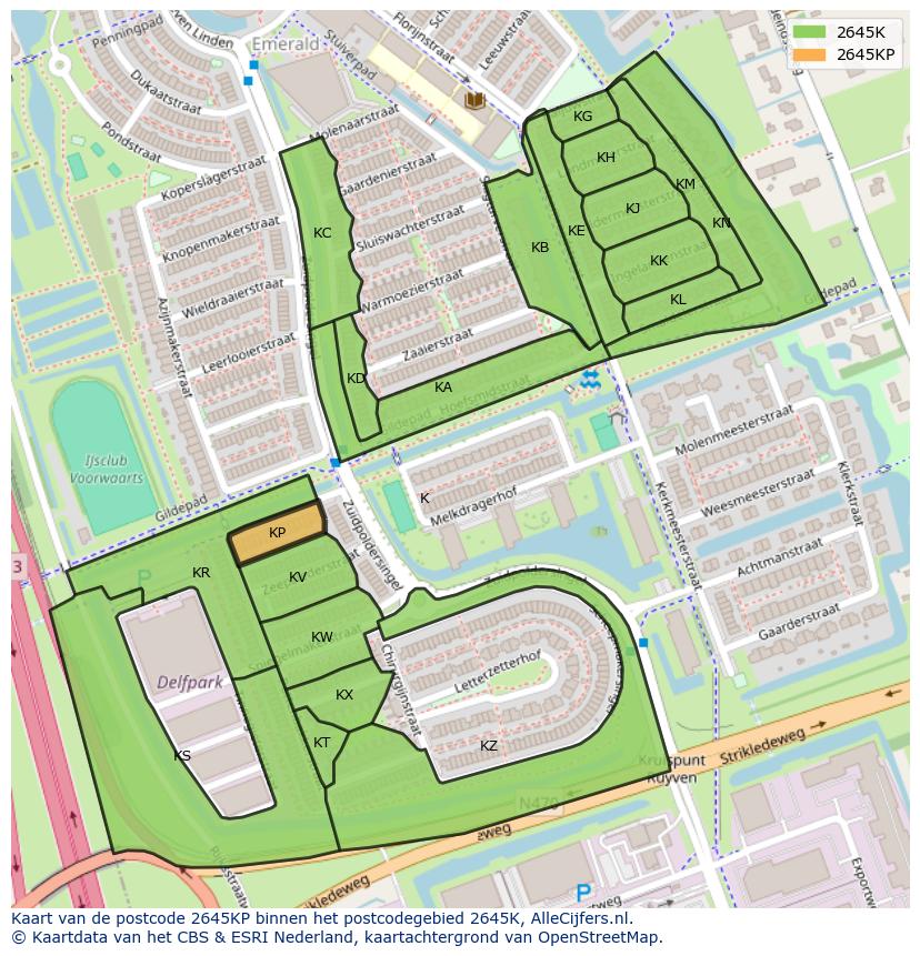 Afbeelding van het postcodegebied 2645 KP op de kaart.