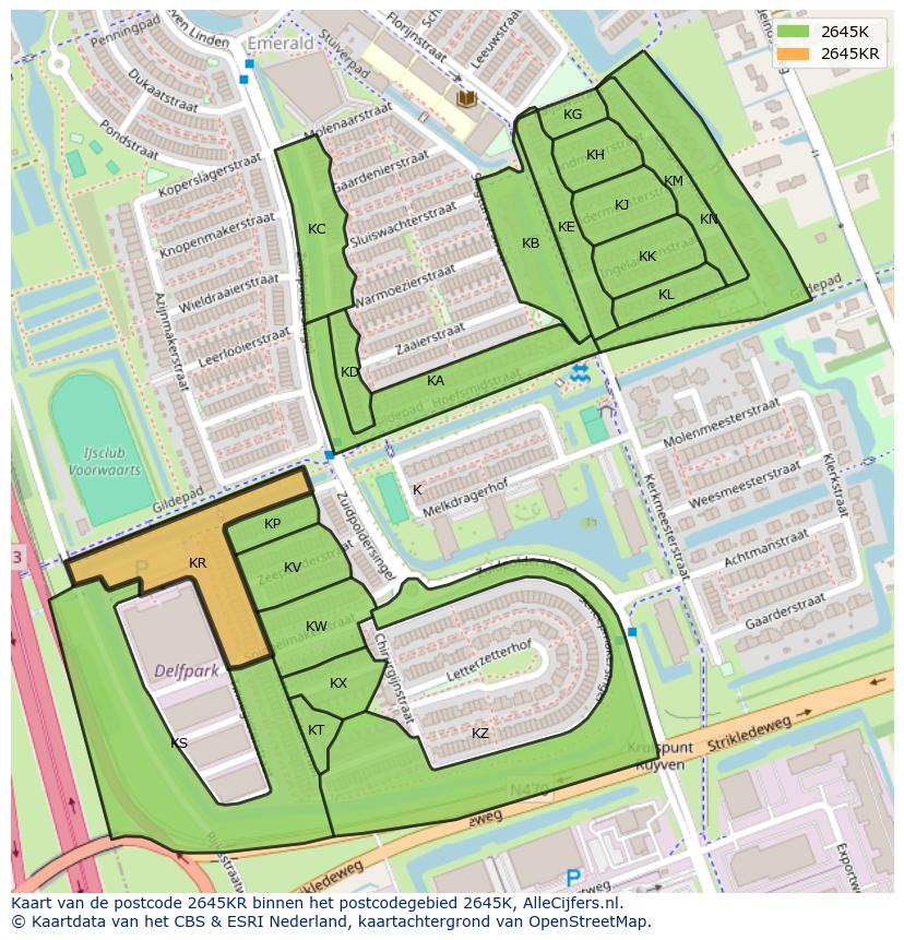 Afbeelding van het postcodegebied 2645 KR op de kaart.