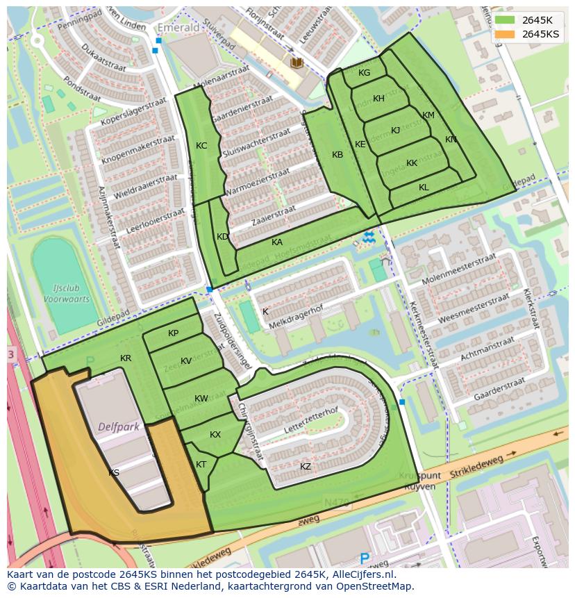 Afbeelding van het postcodegebied 2645 KS op de kaart.