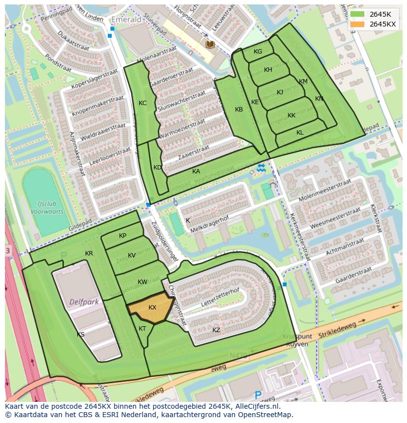 Afbeelding van het postcodegebied 2645 KX op de kaart.