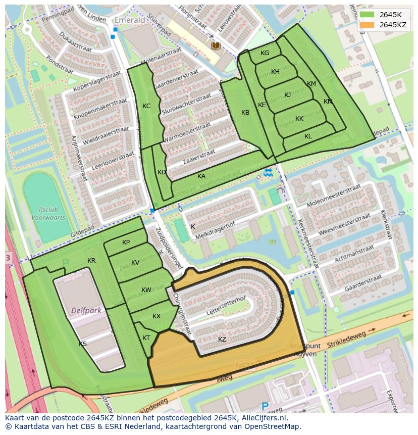 Afbeelding van het postcodegebied 2645 KZ op de kaart.