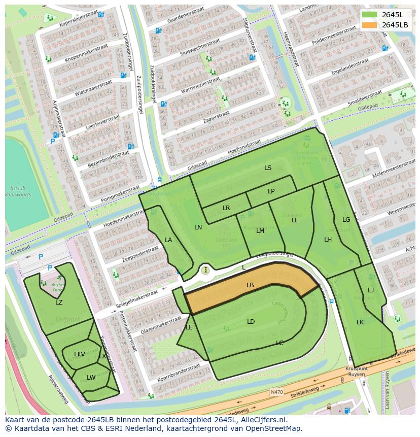 Afbeelding van het postcodegebied 2645 LB op de kaart.