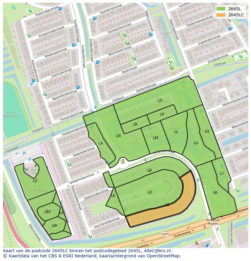Afbeelding van het postcodegebied 2645 LC op de kaart.