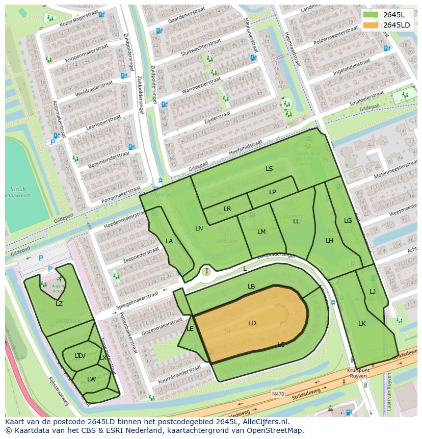 Afbeelding van het postcodegebied 2645 LD op de kaart.