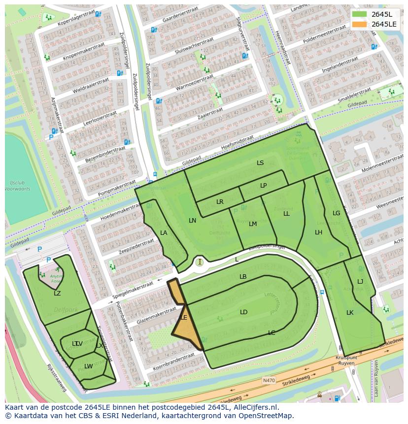 Afbeelding van het postcodegebied 2645 LE op de kaart.