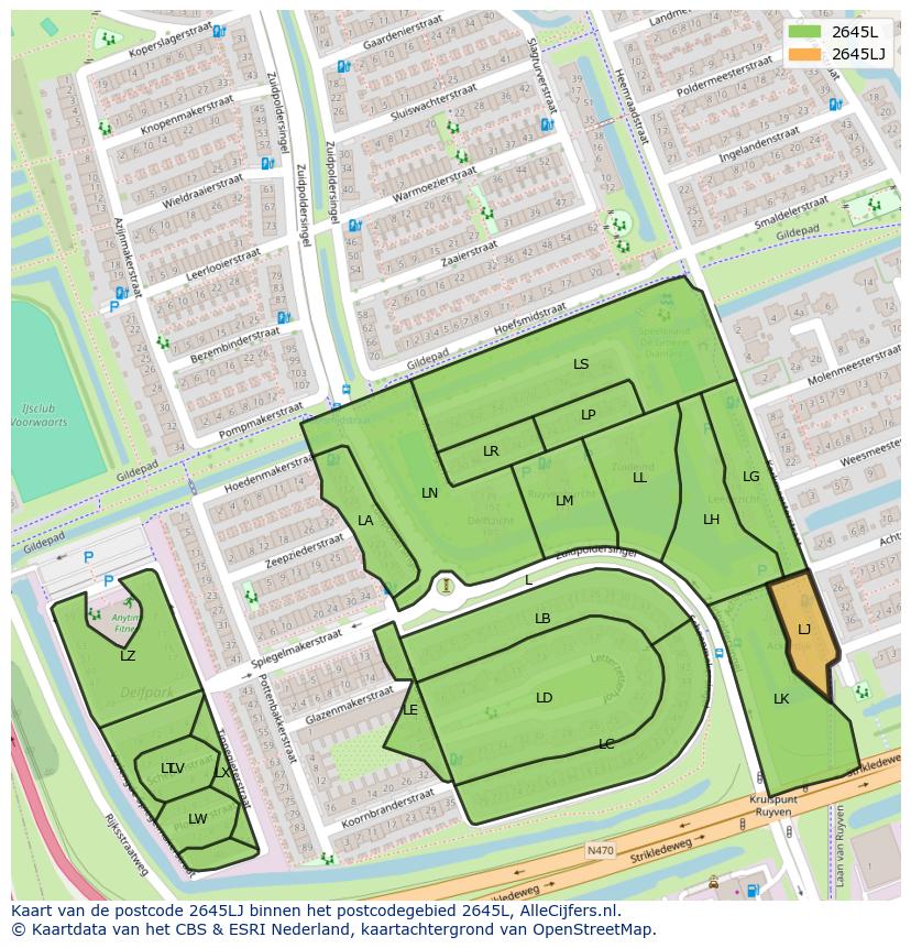 Afbeelding van het postcodegebied 2645 LJ op de kaart.