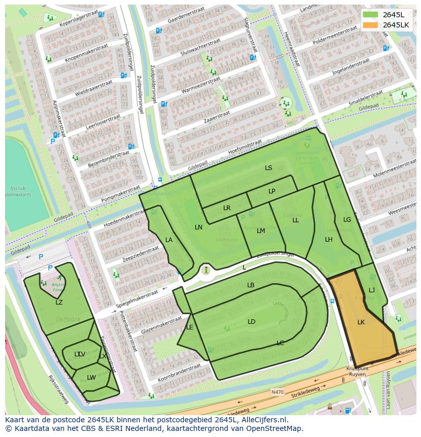 Afbeelding van het postcodegebied 2645 LK op de kaart.