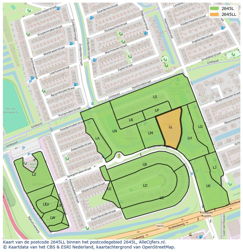 Afbeelding van het postcodegebied 2645 LL op de kaart.