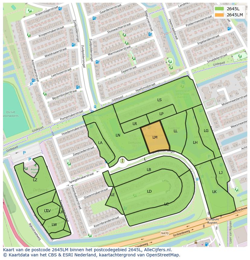 Afbeelding van het postcodegebied 2645 LM op de kaart.