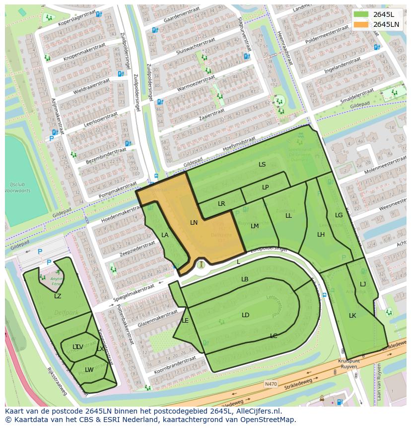 Afbeelding van het postcodegebied 2645 LN op de kaart.