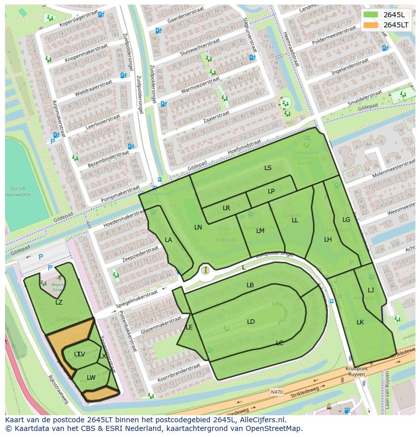 Afbeelding van het postcodegebied 2645 LT op de kaart.