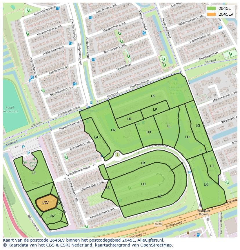 Afbeelding van het postcodegebied 2645 LV op de kaart.