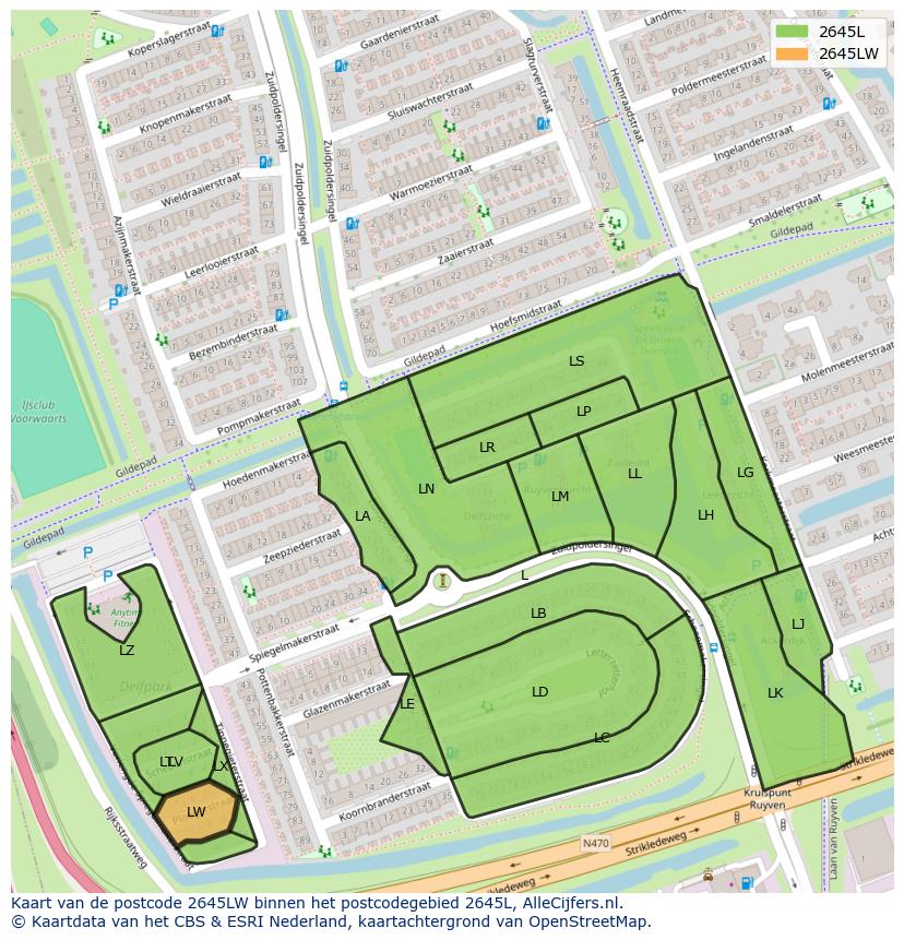 Afbeelding van het postcodegebied 2645 LW op de kaart.