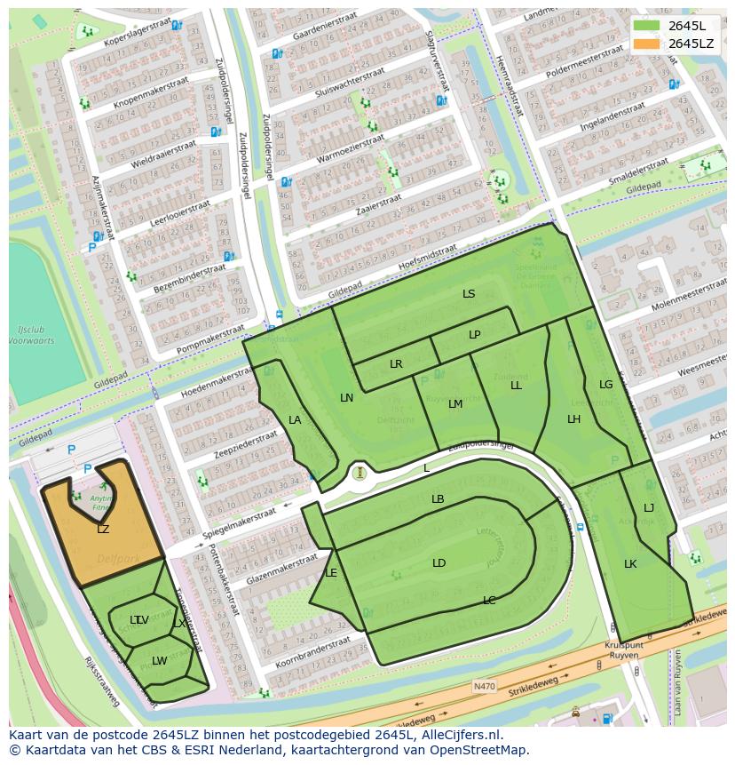 Afbeelding van het postcodegebied 2645 LZ op de kaart.