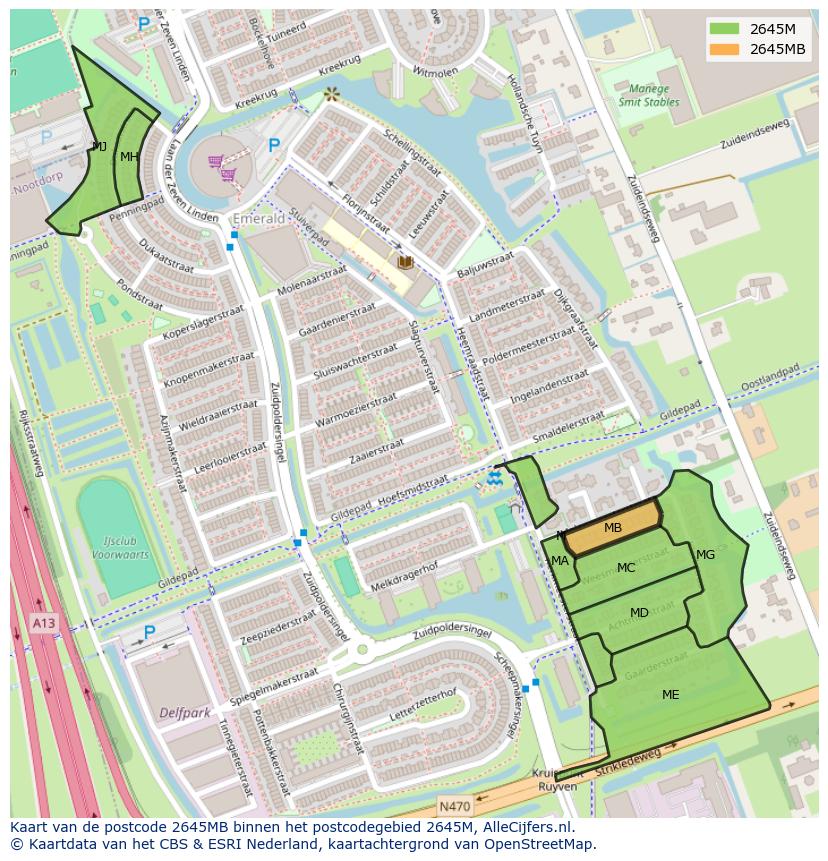 Afbeelding van het postcodegebied 2645 MB op de kaart.