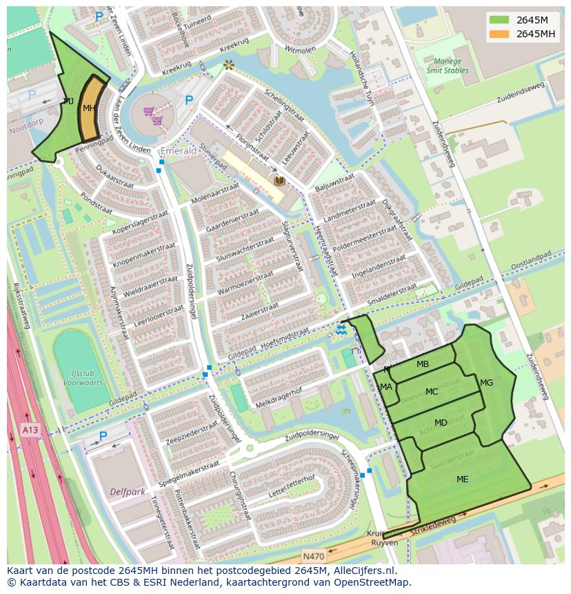 Afbeelding van het postcodegebied 2645 MH op de kaart.