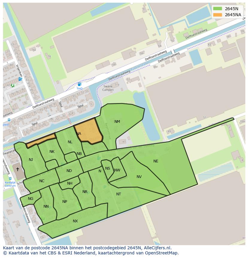 Afbeelding van het postcodegebied 2645 NA op de kaart.