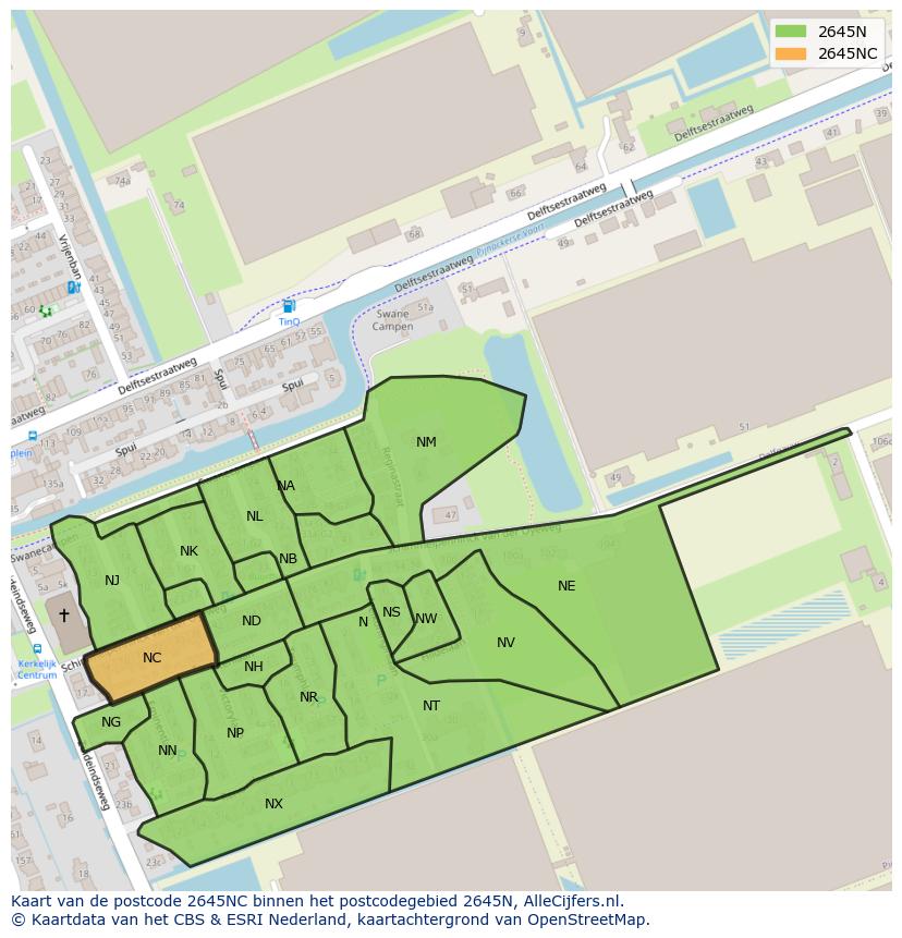 Afbeelding van het postcodegebied 2645 NC op de kaart.