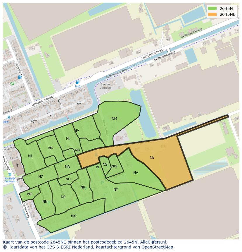 Afbeelding van het postcodegebied 2645 NE op de kaart.