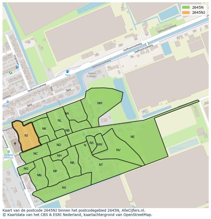 Afbeelding van het postcodegebied 2645 NJ op de kaart.