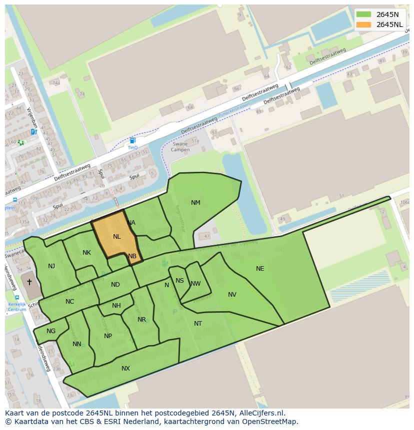 Afbeelding van het postcodegebied 2645 NL op de kaart.