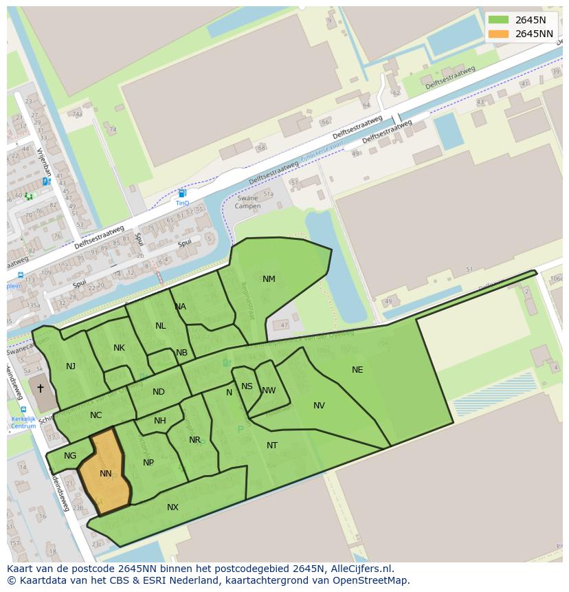 Afbeelding van het postcodegebied 2645 NN op de kaart.