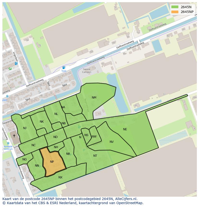 Afbeelding van het postcodegebied 2645 NP op de kaart.