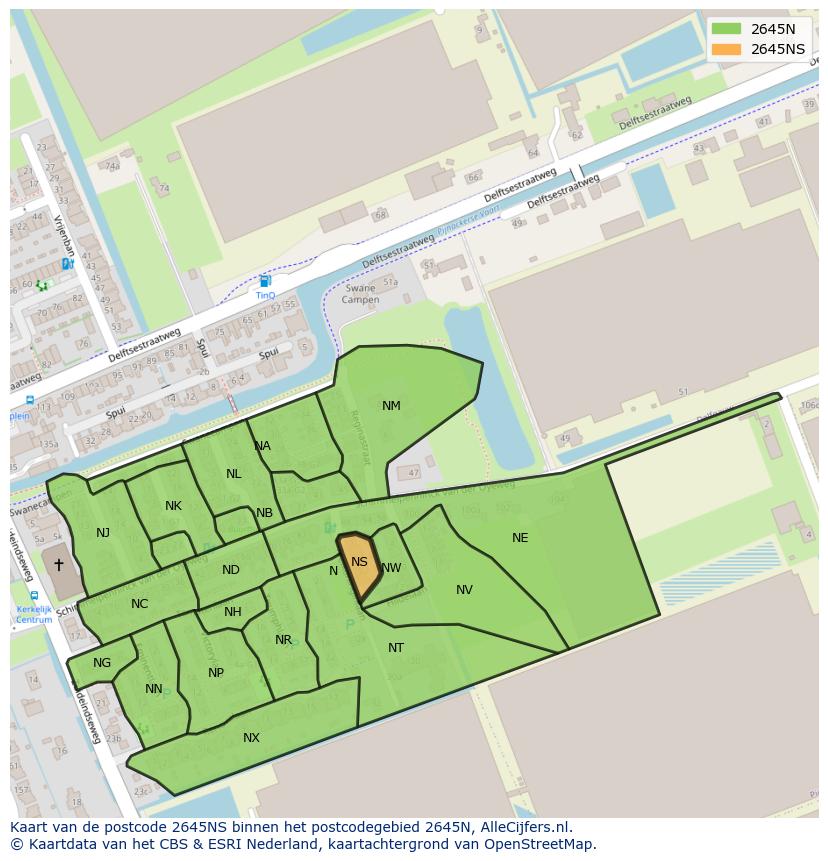 Afbeelding van het postcodegebied 2645 NS op de kaart.
