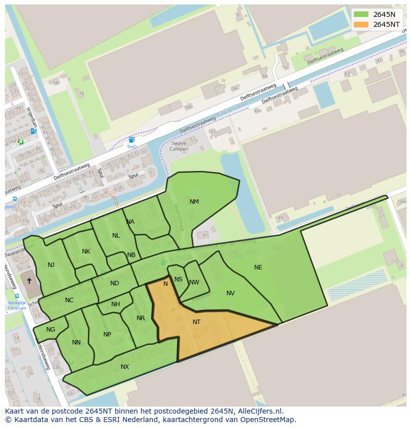 Afbeelding van het postcodegebied 2645 NT op de kaart.