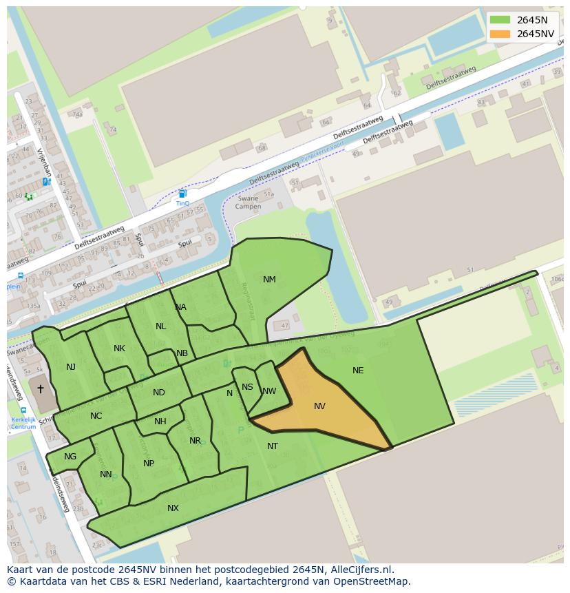 Afbeelding van het postcodegebied 2645 NV op de kaart.