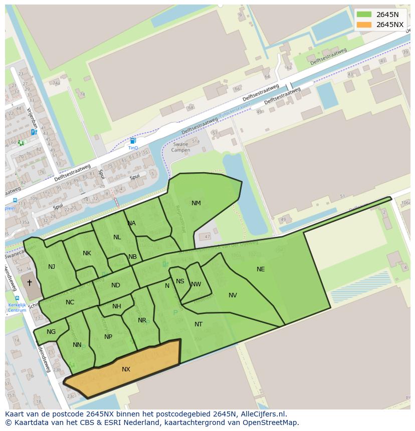 Afbeelding van het postcodegebied 2645 NX op de kaart.