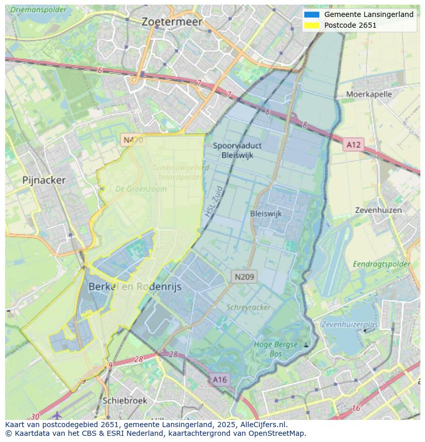Afbeelding van het postcodegebied 2651 op de kaart.
