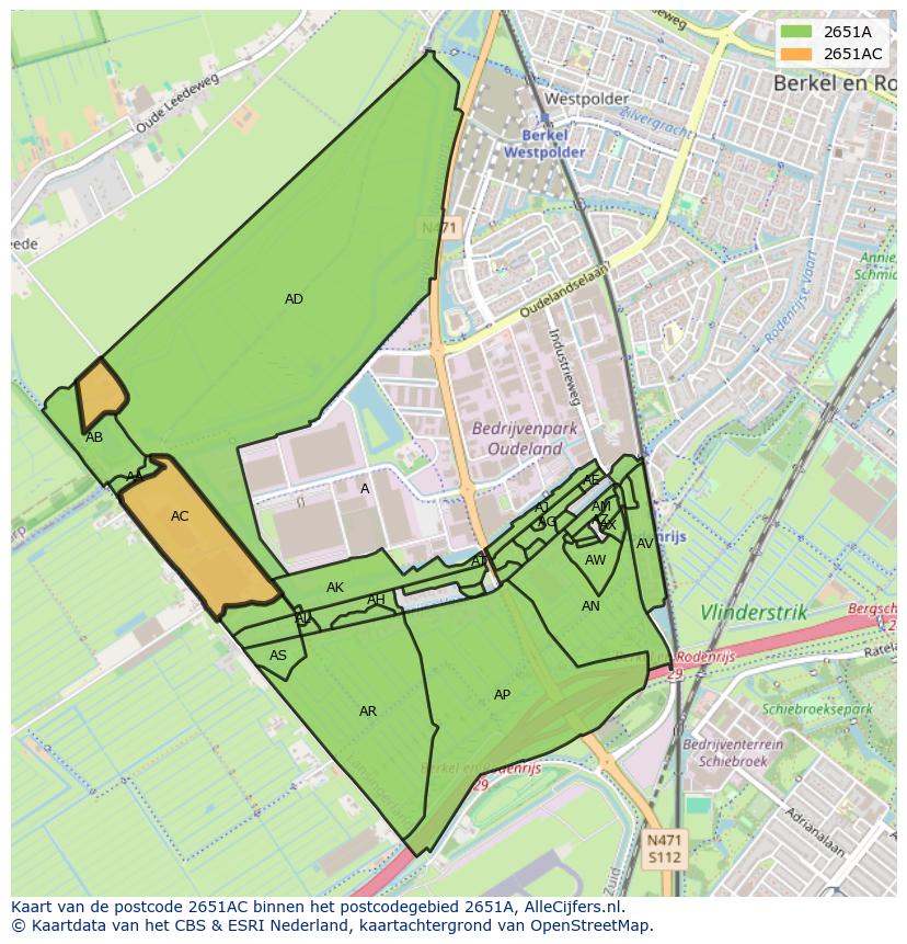 Afbeelding van het postcodegebied 2651 AC op de kaart.