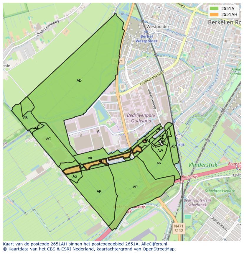 Afbeelding van het postcodegebied 2651 AH op de kaart.