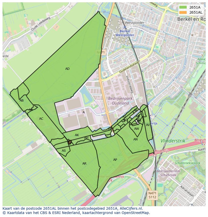 Afbeelding van het postcodegebied 2651 AL op de kaart.