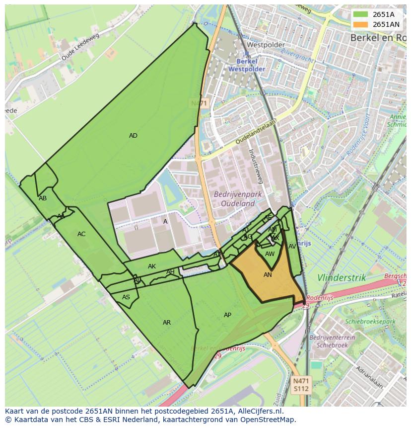 Afbeelding van het postcodegebied 2651 AN op de kaart.