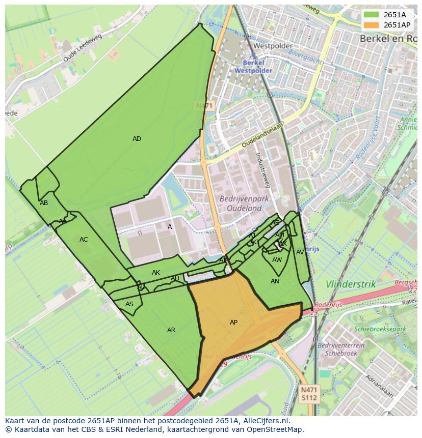 Afbeelding van het postcodegebied 2651 AP op de kaart.