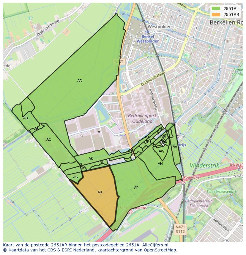 Afbeelding van het postcodegebied 2651 AR op de kaart.