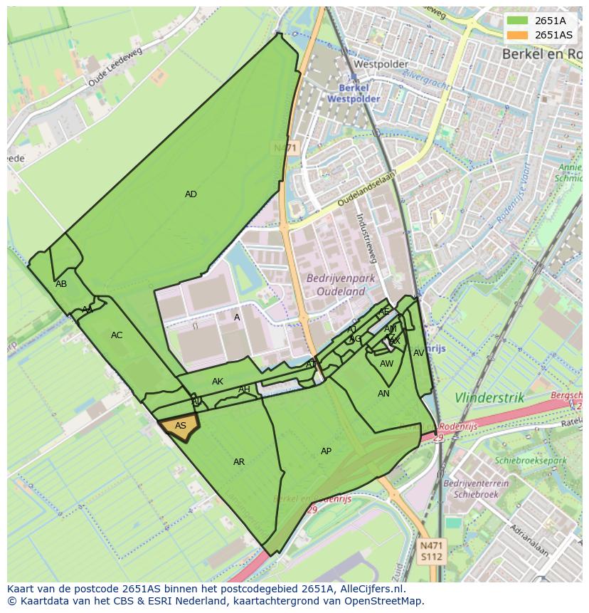 Afbeelding van het postcodegebied 2651 AS op de kaart.