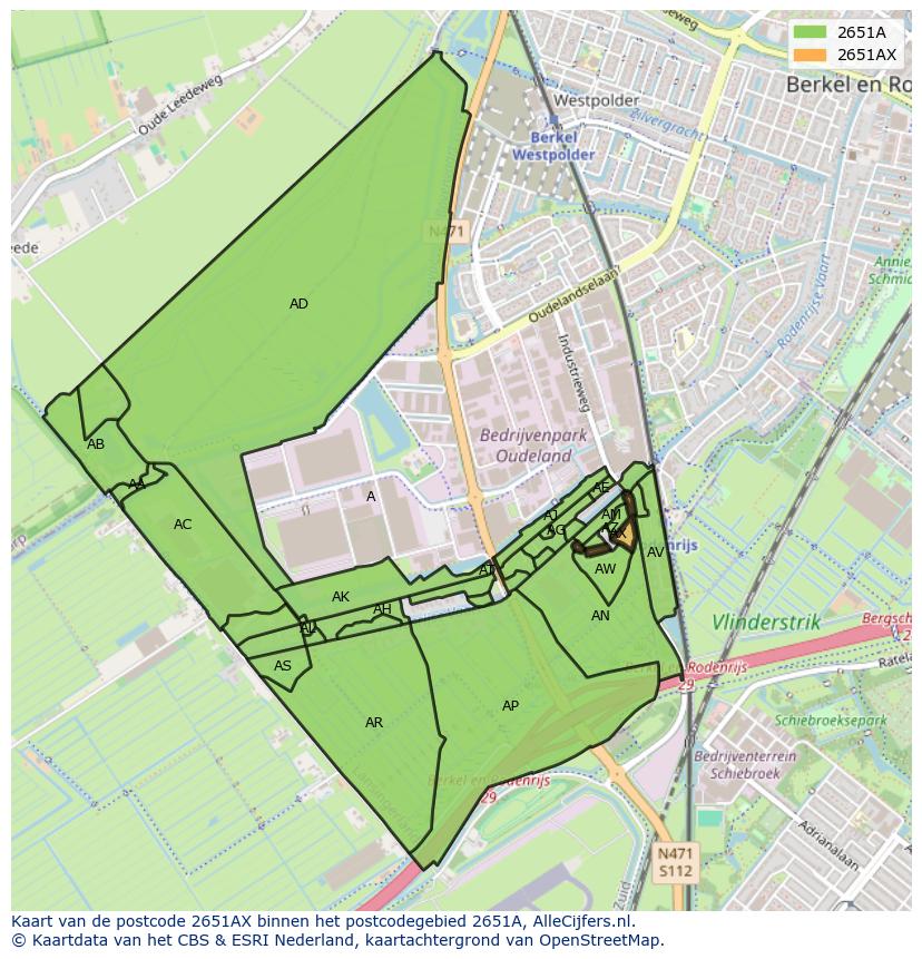 Afbeelding van het postcodegebied 2651 AX op de kaart.