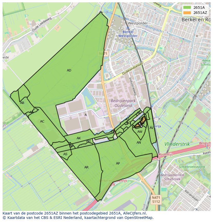 Afbeelding van het postcodegebied 2651 AZ op de kaart.