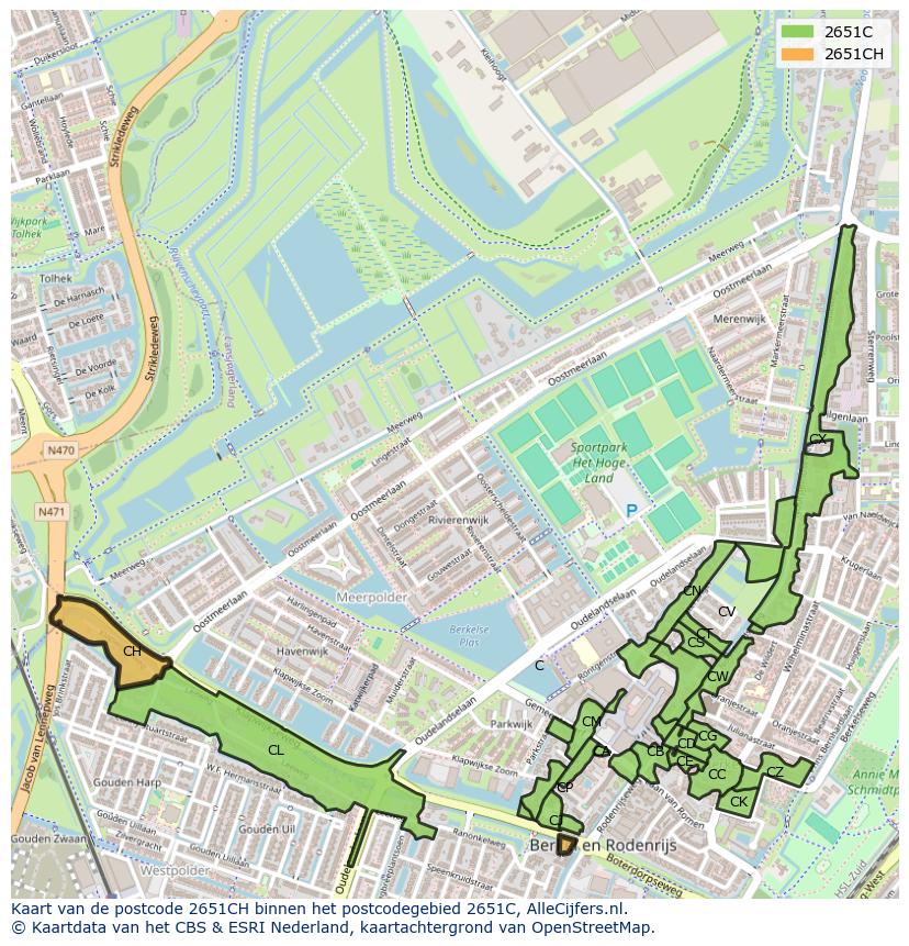 Afbeelding van het postcodegebied 2651 CH op de kaart.
