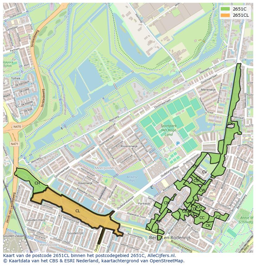 Afbeelding van het postcodegebied 2651 CL op de kaart.
