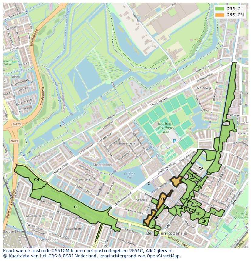 Afbeelding van het postcodegebied 2651 CM op de kaart.