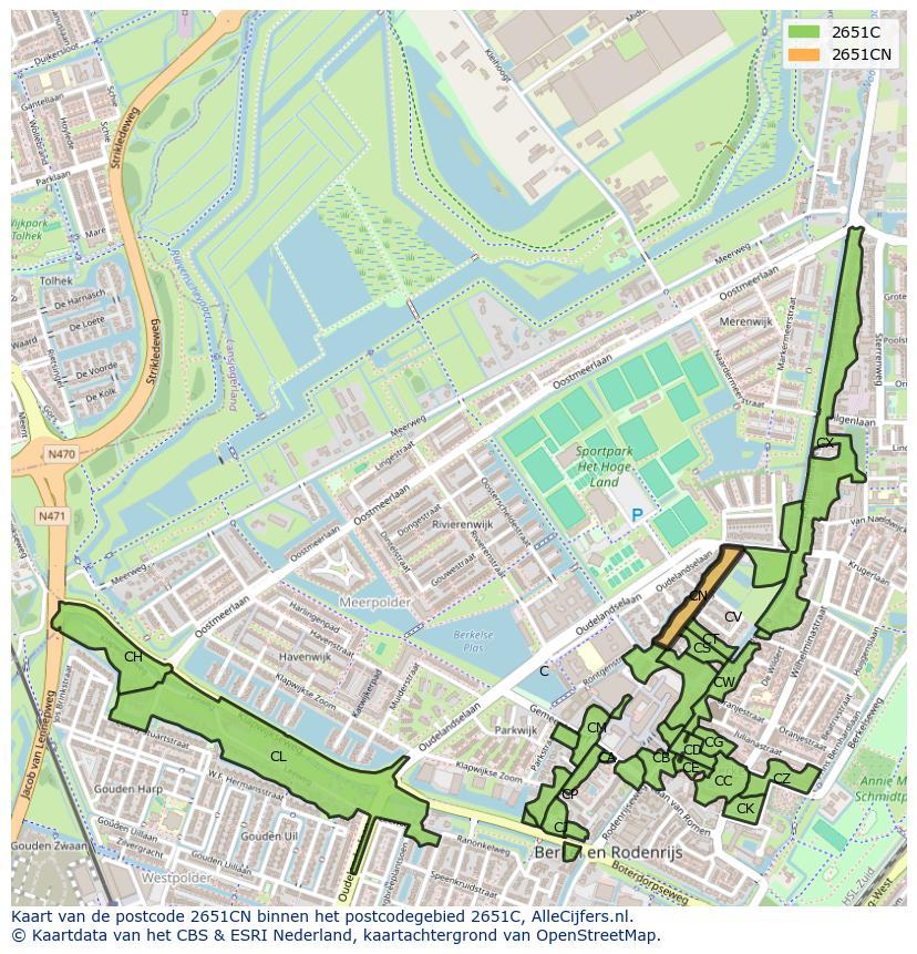 Afbeelding van het postcodegebied 2651 CN op de kaart.
