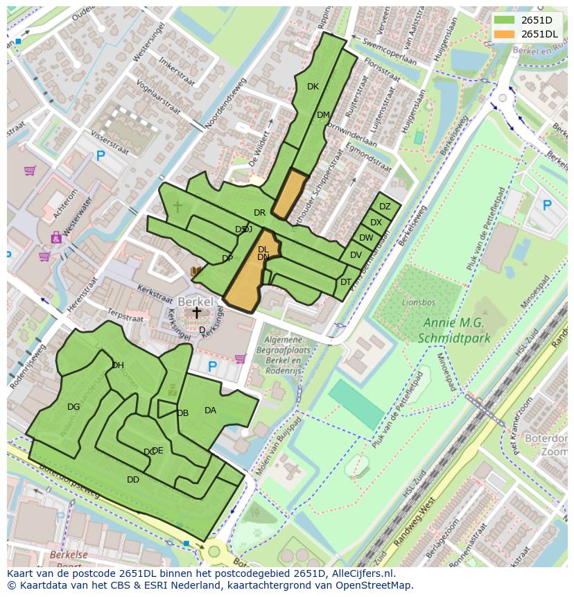 Afbeelding van het postcodegebied 2651 DL op de kaart.