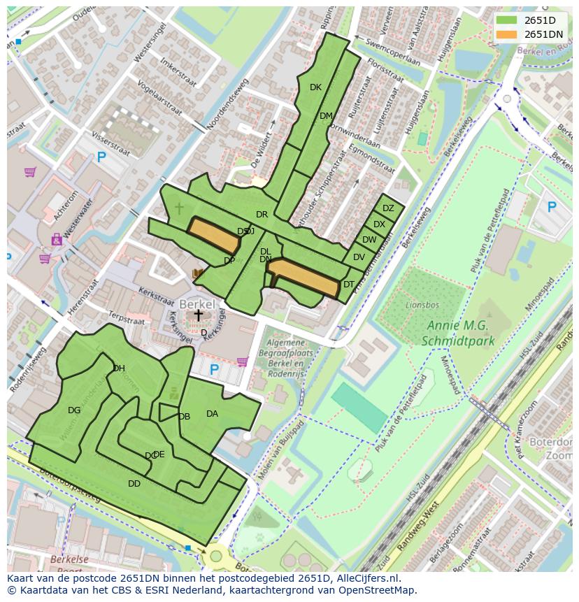 Afbeelding van het postcodegebied 2651 DN op de kaart.