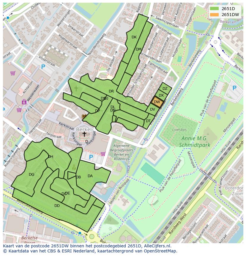 Afbeelding van het postcodegebied 2651 DW op de kaart.