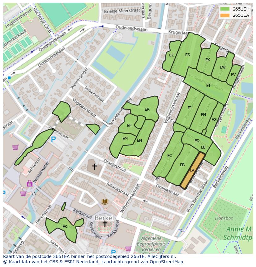Afbeelding van het postcodegebied 2651 EA op de kaart.