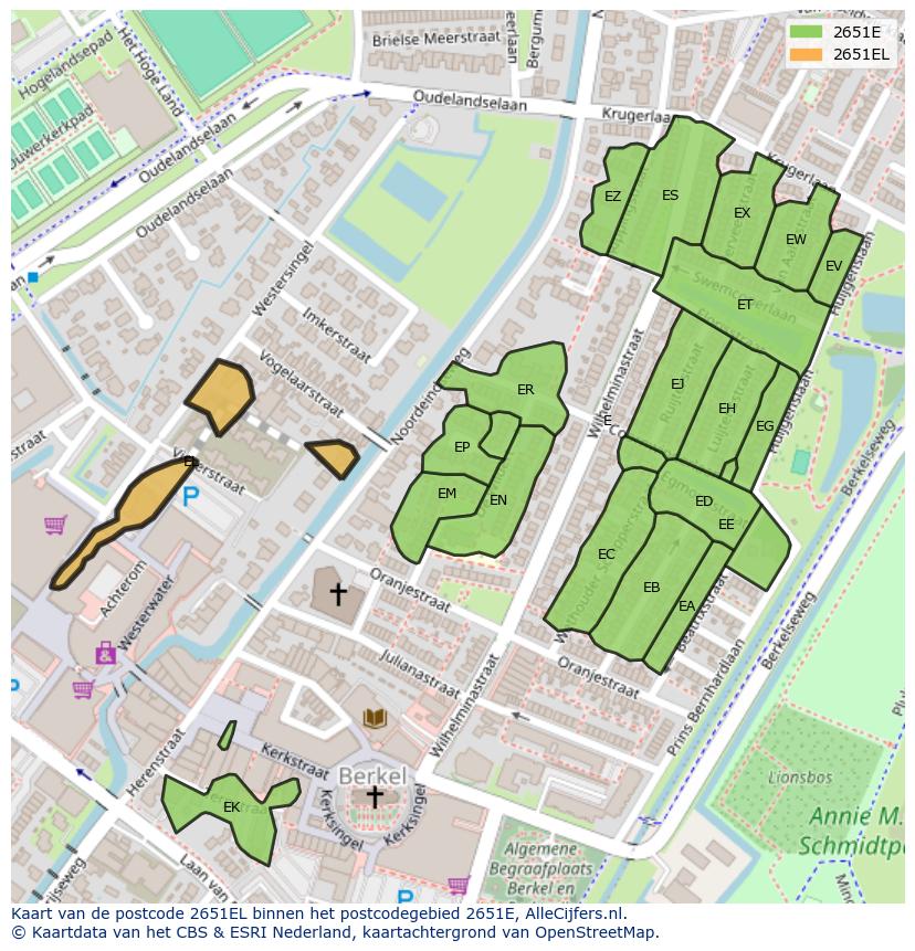 Afbeelding van het postcodegebied 2651 EL op de kaart.